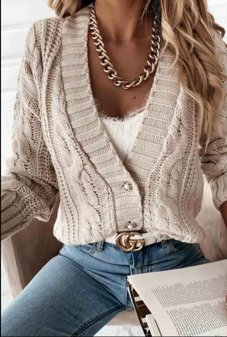 Cable Knit Cropped Cardigan