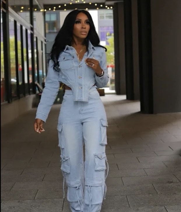 Crop Jacket & Cargo Jeans Set
