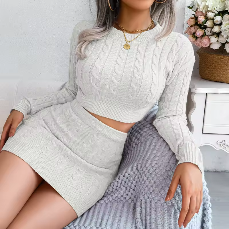 Cable Knit 2-piece Skirt Set