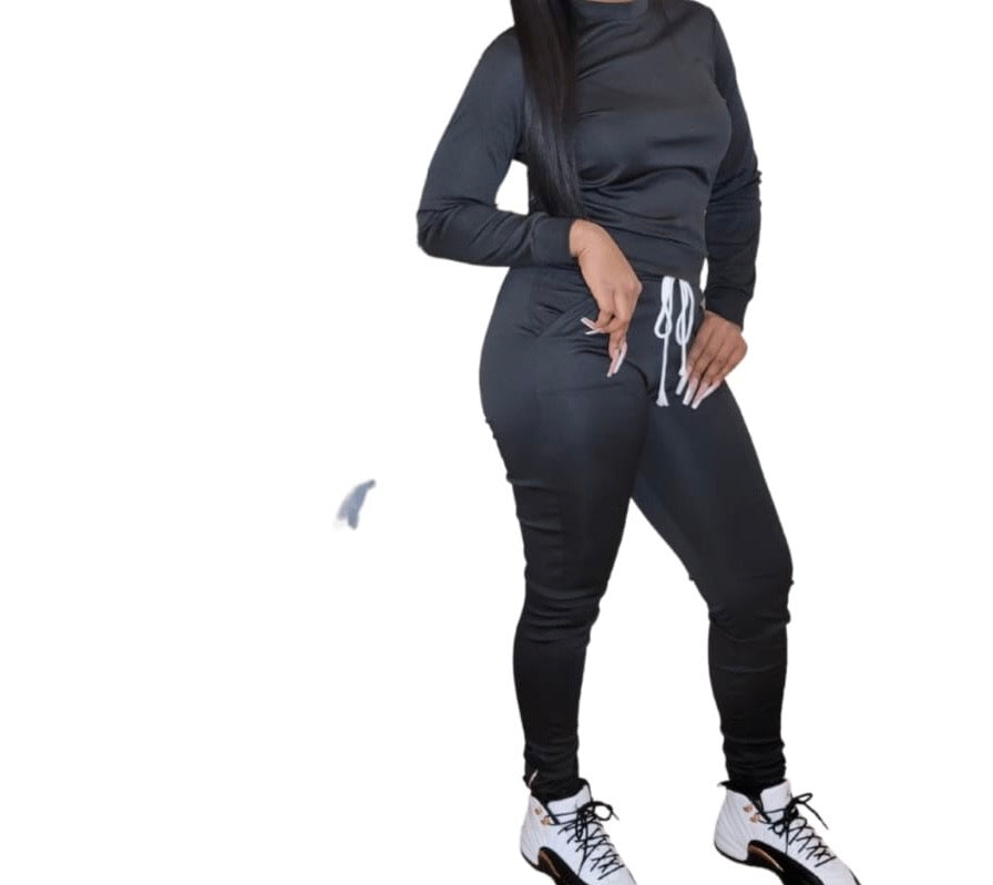 High waisted Zipper Track Suit (Long Sleeve)